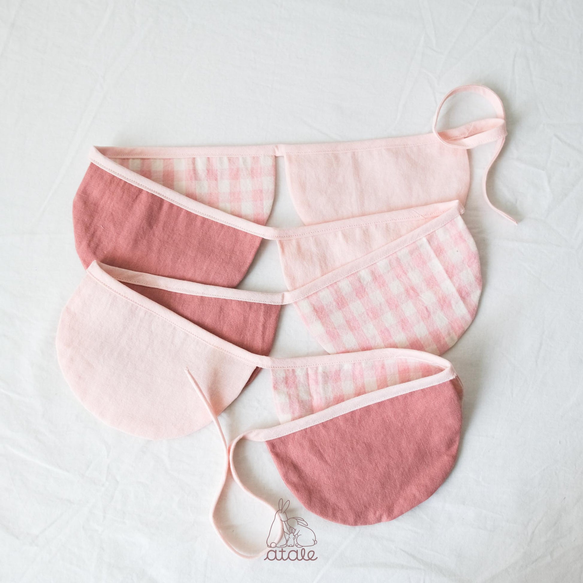 Set of lovely pink and gingham garland made with soft cotton and linen blend fabric, sustainably made in Singapore