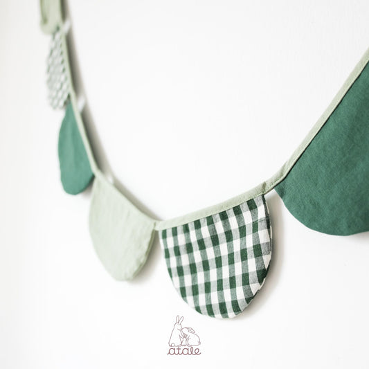 Set of green and gingham garland made with soft cotton and linen blend fabric, sustainably made in Singapore