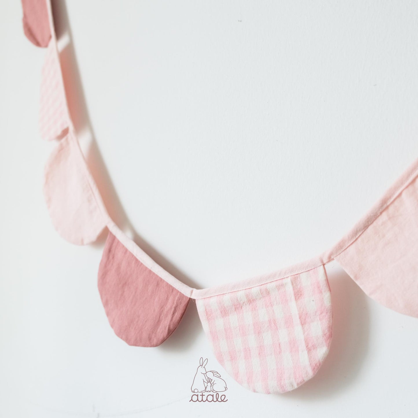 Set of lovely pink and gingham garland made with soft cotton and linen blend fabric, sustainably made in Singapore