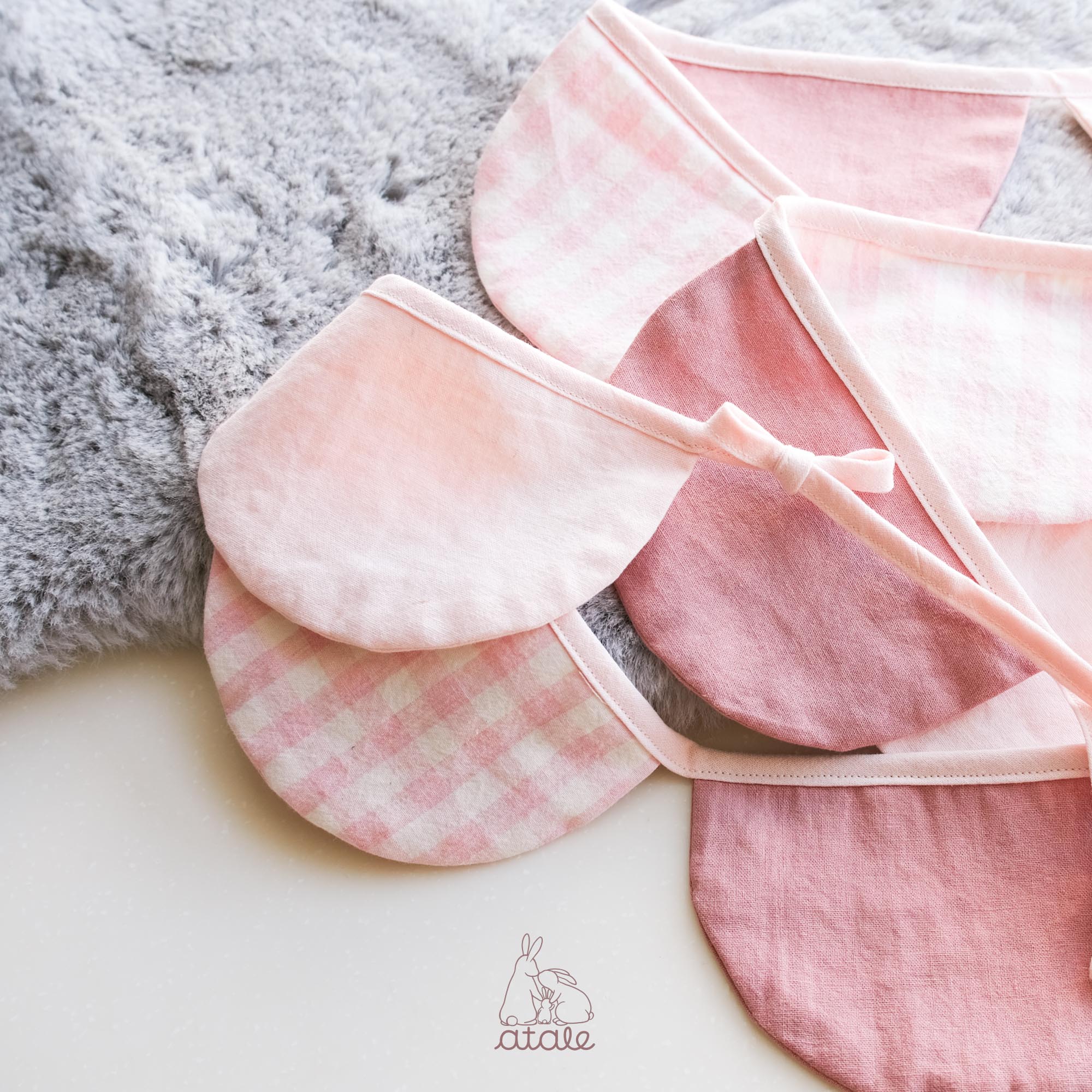 Set of lovely pink and gingham garland made with soft cotton and linen blend fabric, sustainably made in Singapore