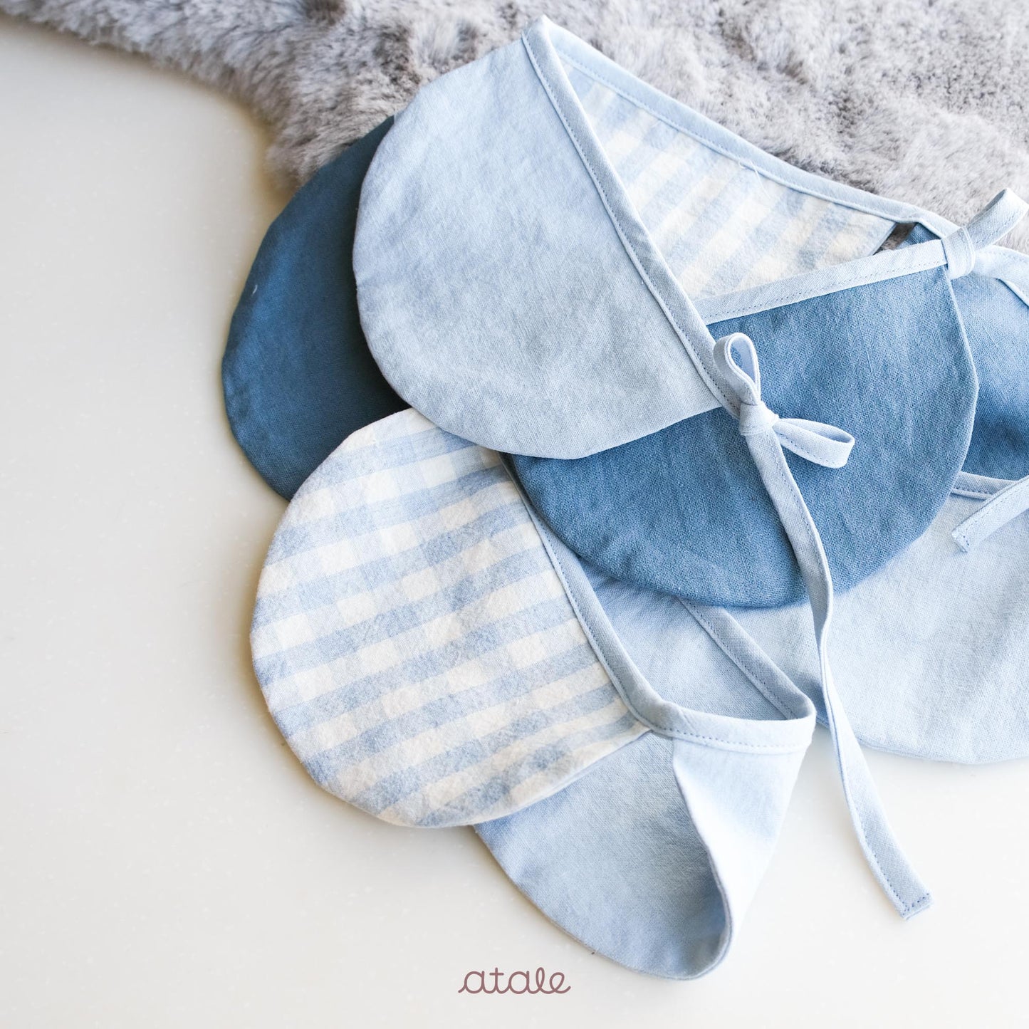Set of blue and gingham garland made with soft cotton and linen blend fabric, sustainably made in Singapore