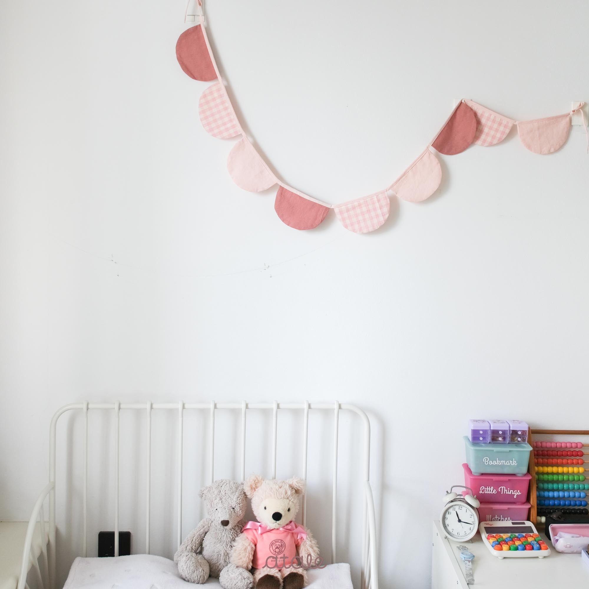 Set of lovely pink and gingham garland made with soft cotton and linen blend fabric, sustainably made in Singapore