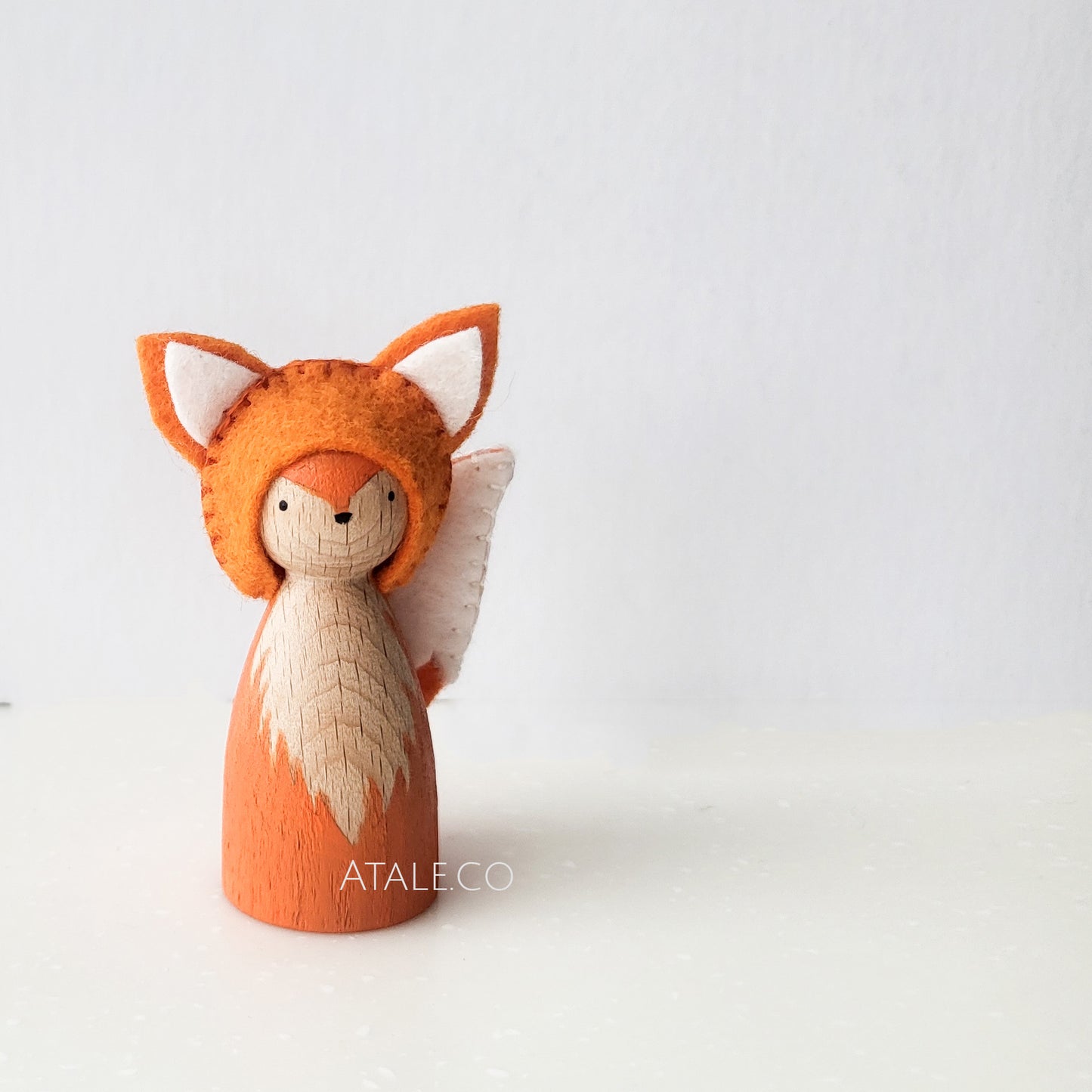 Handpainted Wooden Fox Peg Doll with Felt Ears