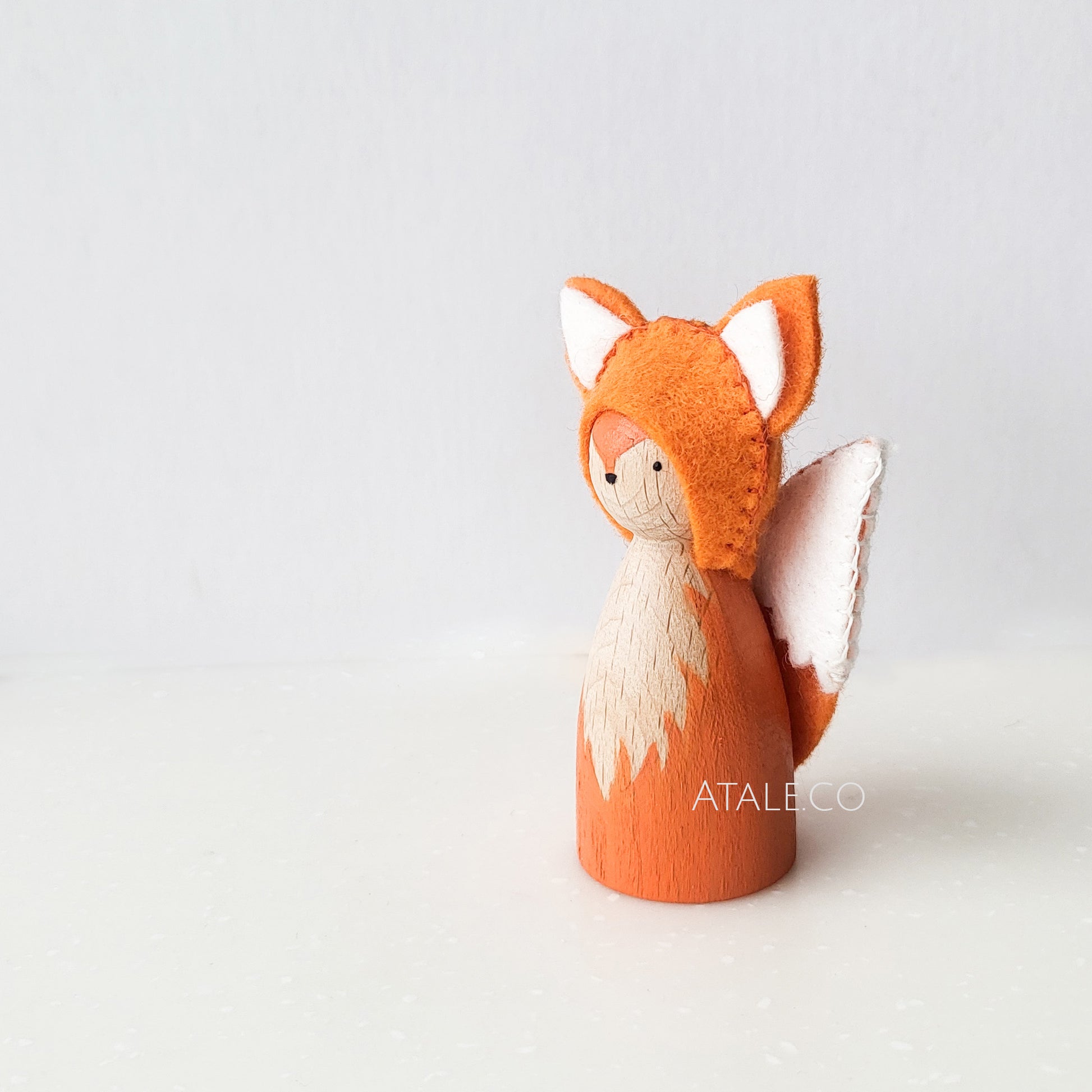 Handpainted Wooden Fox Peg Doll with Felt Ears