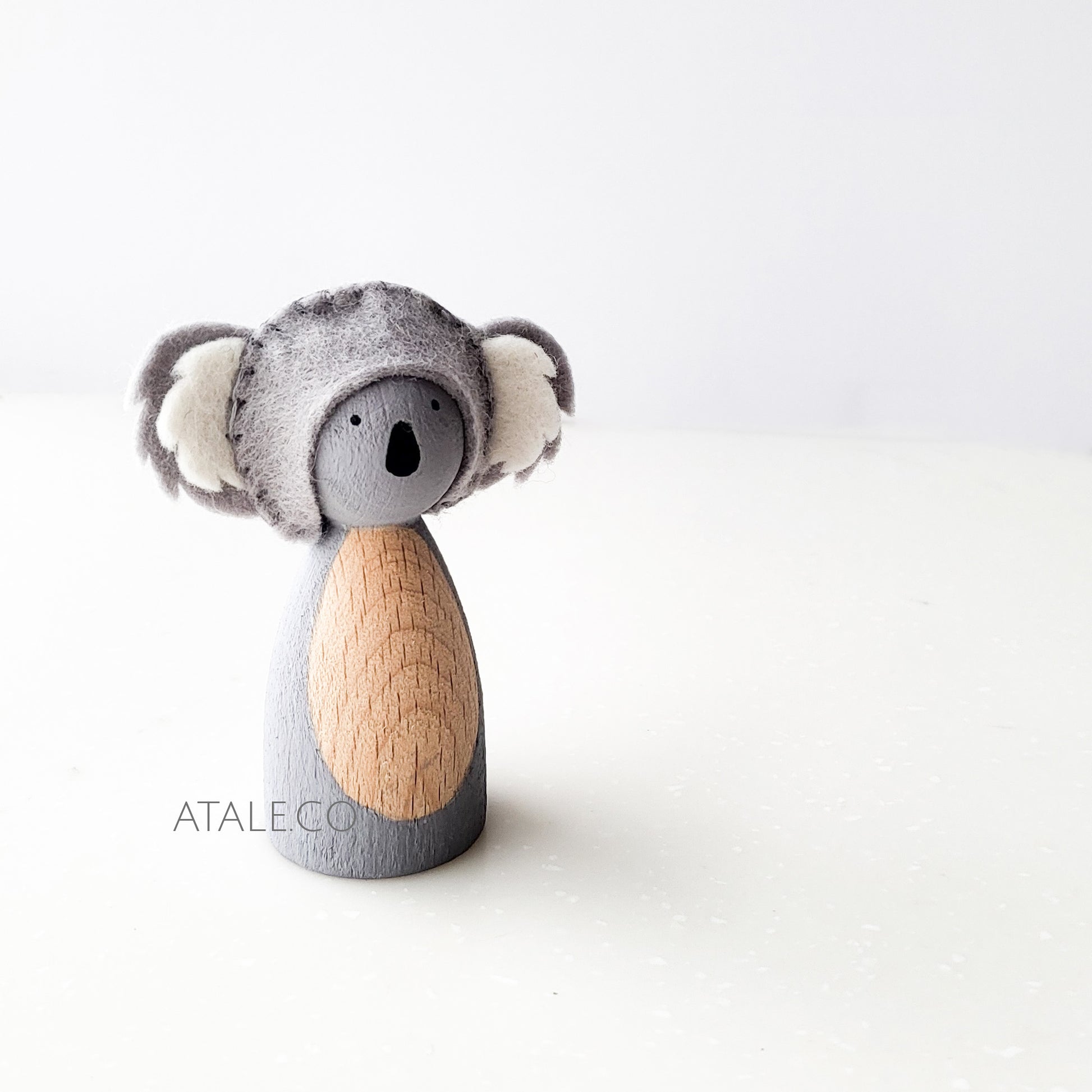 Handpainted Wooden Koala Peg Doll with Felt Ears