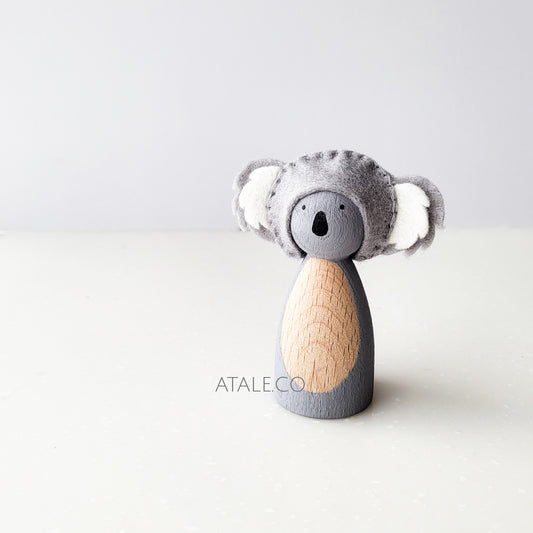 Handpainted Wooden Koala Peg Doll with Felt Ears