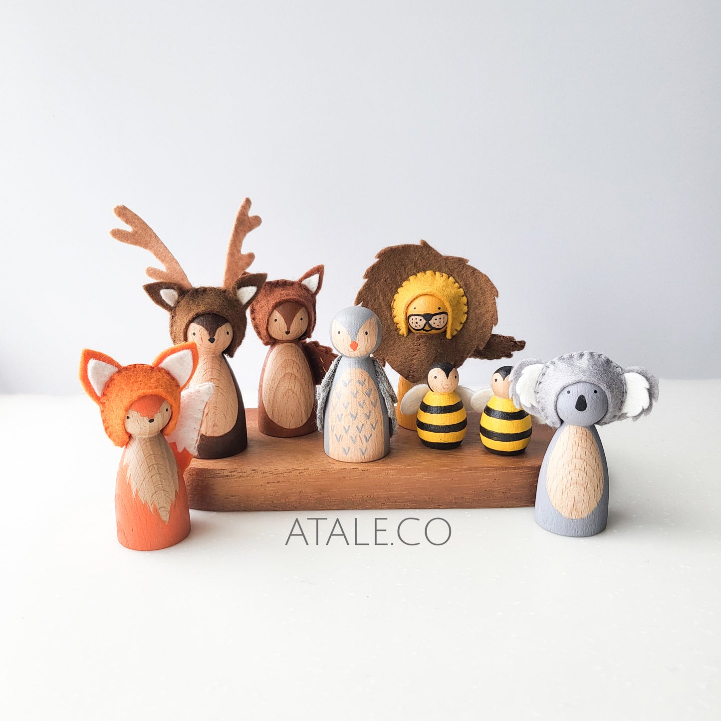 Full Set of Atale's Signature Animal Peg Dolls