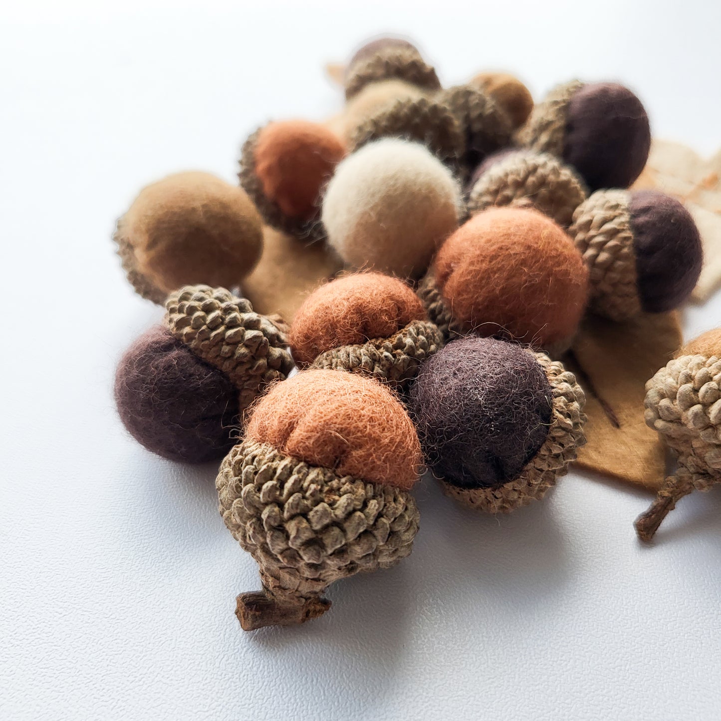 Felt Acorns. Handmade in Singapore.