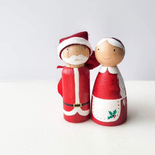 Mr. & Mrs. Santa Peg Dolls. Handmade in Singapore.