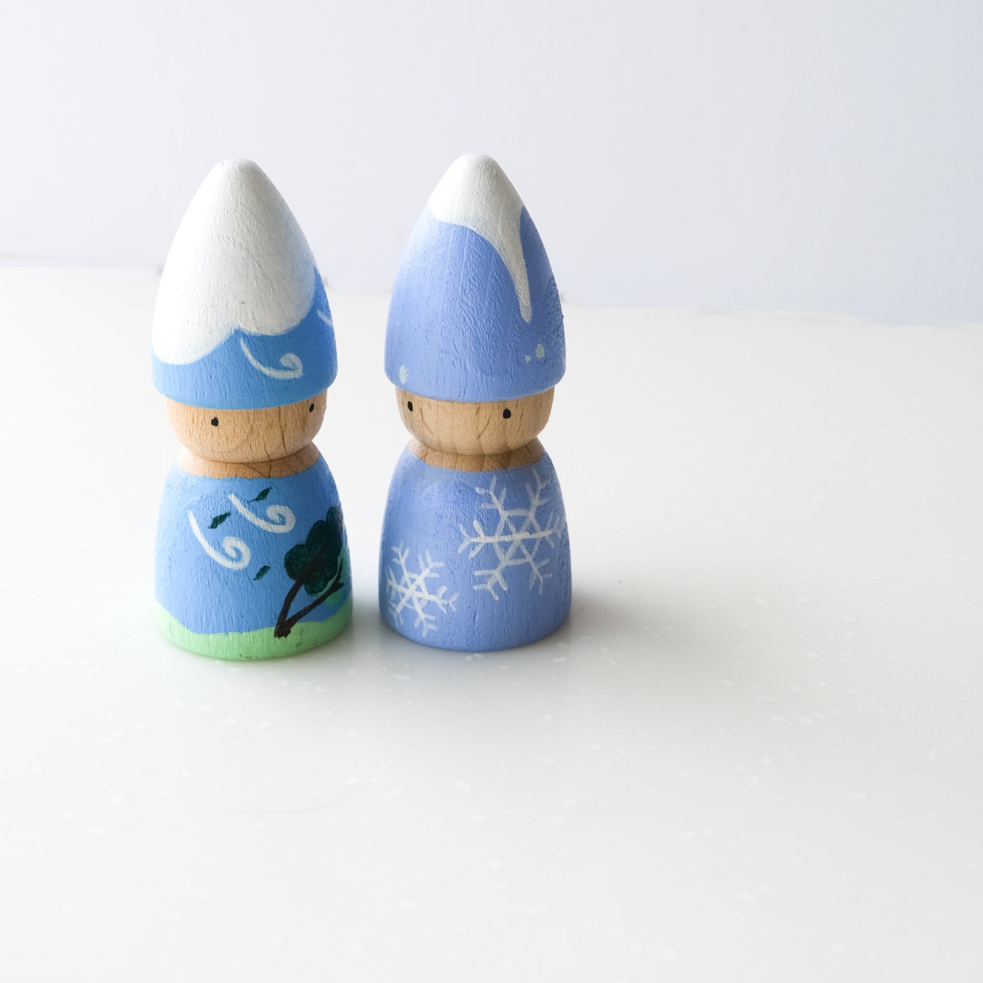 Wooden Weather Peg Dolls of Windy and Snowy